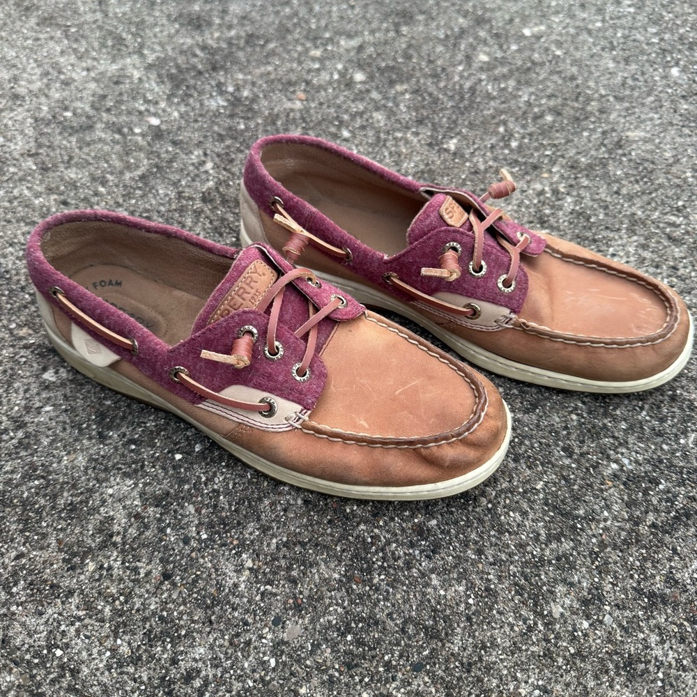 Sperry - Women's (Sz 9.5) Rosefish Jersey Wine & Leather Flat Loafer Boat Shoes